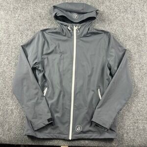 Swannies Golf Jacket Mens Medium Gray Full‎ Zip Hooded Windbreaker Activewear